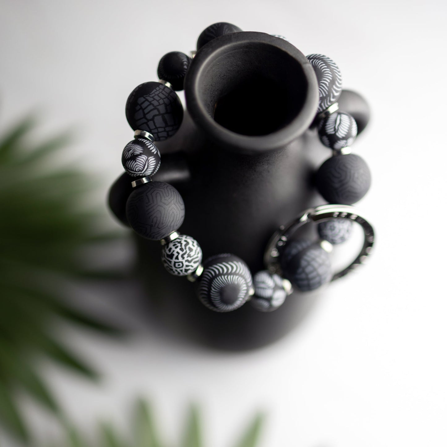 Midnight Palm Small Bead Wrist Keychain