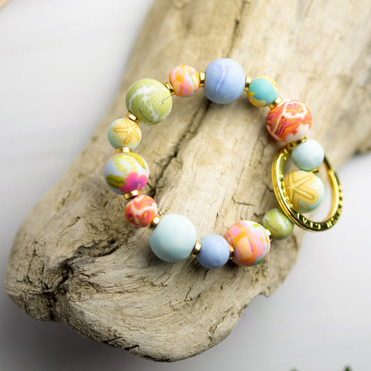 Beach Day Small Bead Wrist Keychain